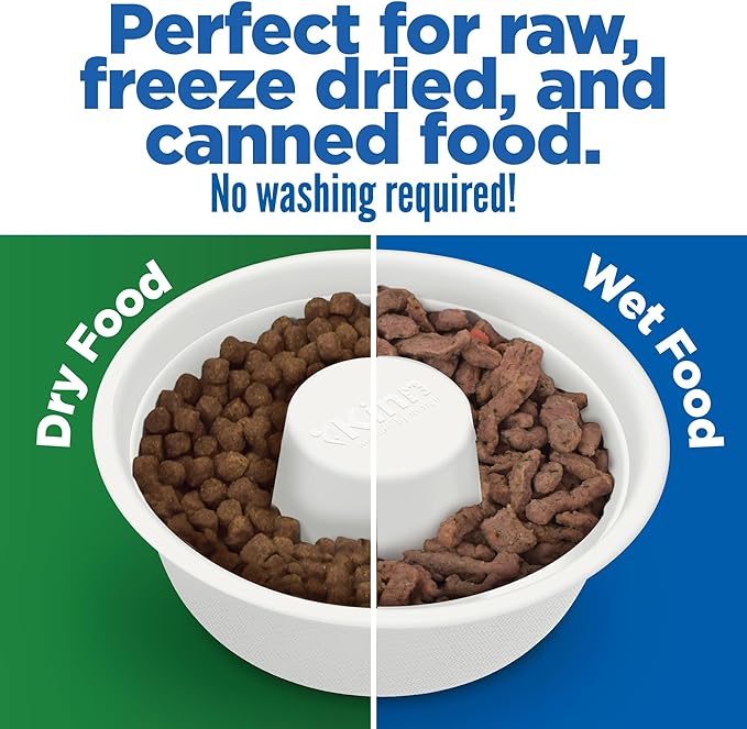Kinn Slow Feeder Dog Bowl, Disposable Food Dish to Slow Down Eating Dogs, 1 Frame and 4 Inserts, for Travel, Boarding, or Crate, Compostable Pet Travel Bowl, No Plastic, Leakproof, 4 Cups