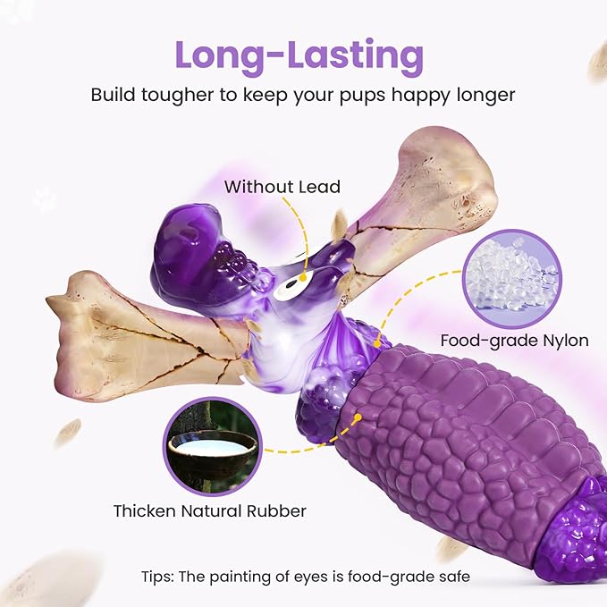 HGB Tough Dog Chew Toys for Aggressive Chewers, Squeaky Indestructible Dog Toy for Large Dogs to Keep Them Busy & Reduce Boredom for Small, Medium, Large Breed, Bacon Flavor