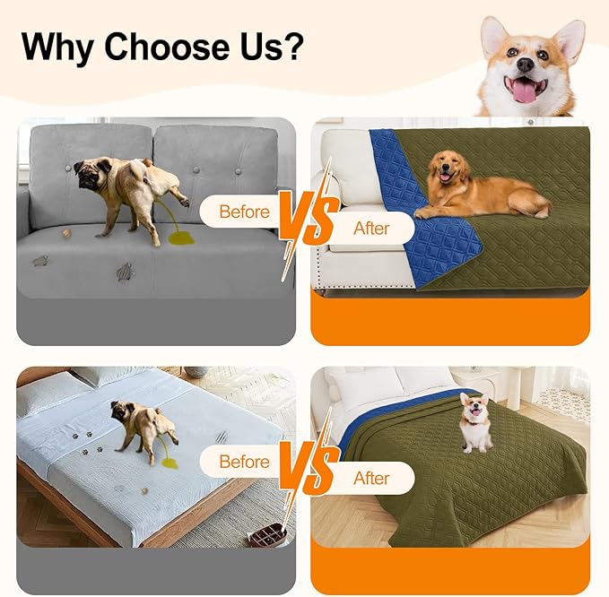 Smiry Reversible Waterproof Couch Covers for Sofa, Washable Dogs Pet Couch Covers for 3 Cushion Sofa Pet Friendly, Water Resistant Furniture Protector Slipcover, Geometric (68"x82", Green/Navy)