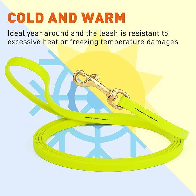 Viper Biothane K9 Working Dog Leash Waterproof Lead for Tracking Training Schutzhund Odor-Proof Long Line with Solid Brass Snap for Puppy Medium and Large Dogs, 10ft Safety Yellow