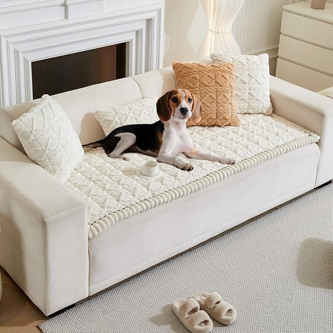 Couch Cover for Dogs Fuzzy Sofa Covers for Pet, Geometric Jacquard Coral Pet-Friendly Washable Non-Slip Sofas Slipcover Cushion Protector Pets Mat Dog Bed Mats