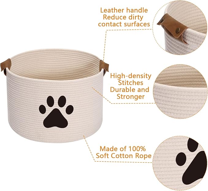 Geyecete Round Dog dog toy basket storage weave Rope Storage Basket Pet/Doy Toy Box Dog Storage Basket-Beige
