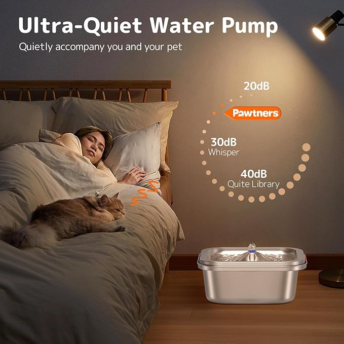 Cat Water Fountain Stainless Steel: 4L/140oz Pet Fountain Water Bowl Indoor, Automatic Dog Drinking Dispenser, Cat Feeding Watering Supplies, Metal Kitty Waterer Fountain, 1 Replacement Filters