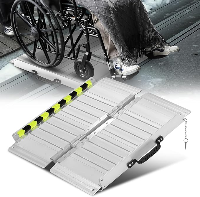 Auto Dynasty Wheelchair Ramp 2FT, Portable Folding Aluminum Wheel Chair Threshold Ramps for Home Steps Doorways, 800Lbs Capacity, 29Inch Width, Silver