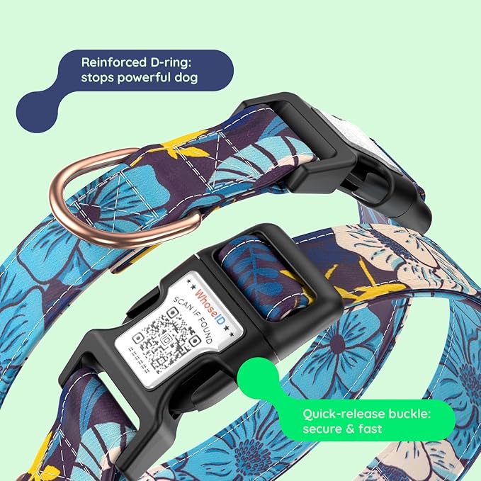 WhoseID Airtag Dog Collar,with Waterproof airtag Holder竊똎riginal Stylish Cute Pattern Design.QR Code ID Buckle竊똂omfortable Soft Cotton for Small Medium Large Dogs