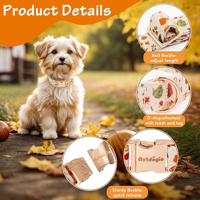 Autumn Dog Collar竊똕oft Cotton Handmade Pet Collar with Autumn Tea Party Design for Small Medium Large Dogs, Adjustable Collars for Fall Walks竊똖ea-Time Adventures & Fireside Snuggles -M