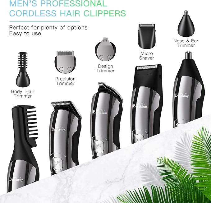 Brightup Beard Trimmer for Men with Travel Case- Electric Razor & Shaver, Cordless Hair Clippers Trimmers Set, IPX7 Waterproof Mens Grooming Kit for Face, Mustache, Body, Ear, Nose Hair Trimmer