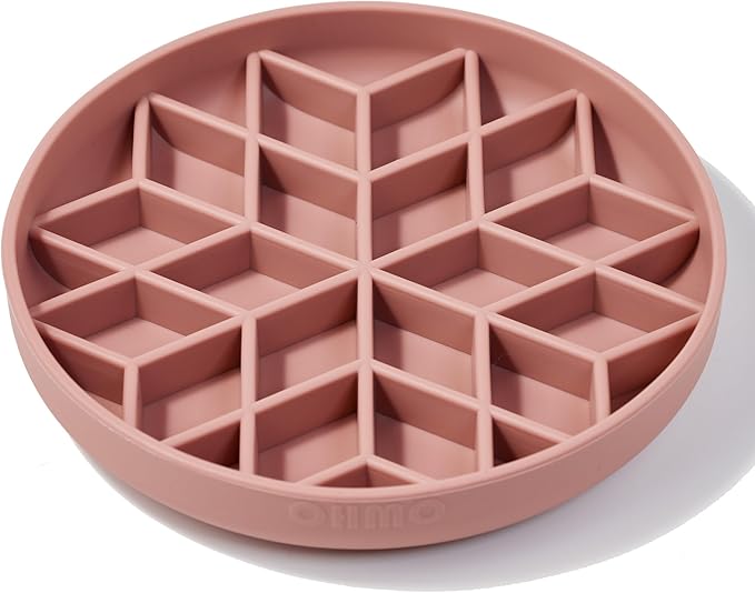 OHMO Slow Feeder Dog Bowls (Diamond, 8" Coral) Enrichment Toy Soft Silicone Food Safe Feeding Bowl Non Slip Suction Cup for All Breed Pet, Cat Slow Down Eating Dishes, Boredom and Anxiety Reducer