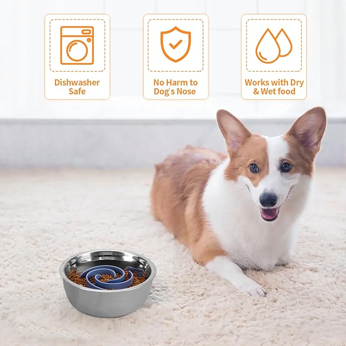 Slow Feeder Dog Bowls Insert, Bestalk Soft Silicone Slow Eating Feeder Insert with Suction Cups for Small, Medium and Large Dogs, Fit into Basic and Elevated Dog Bowls, Dark Blue