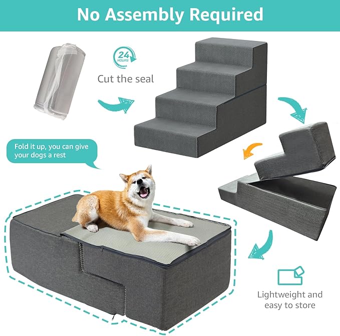 YENING Large Dog Stairs for High Beds - 24 Inches Tall Extra Wide Pet Steps for Large Dogs to Get on Bed 4 Deep Step for Couch