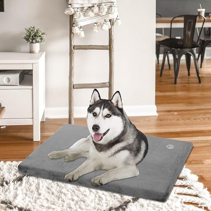 EMPSIGN Stylish Dog Bed Mat Dog Crate Pad Mattress Reversible (Cool & Warm), Water Proof Linings, Removable Machine Washable Cover, Firm Support Pet Crate Bed for Small to XX-Large Dogs, Grey