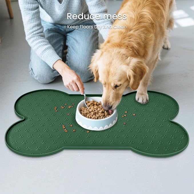 Dog Food Mat Anti-Slip Silicone Dog Bowl Mat Thicker Pet Placemat Waterproof Cat Feeder Pad with Raised Edge Puppy Kitten Feeding Mats Suitable Small Medium-Sized Dogs Cats Eating Tray