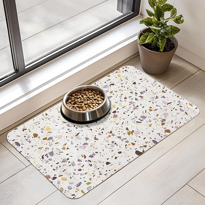 Dog Food Mat for Floors Waterproof Quick Dry Pet Placemat Cat Feeding Bowls Mats for Food and Water, Eco-Friendly Dog Accessories Diatomite Pets Supplies 12" X 20"