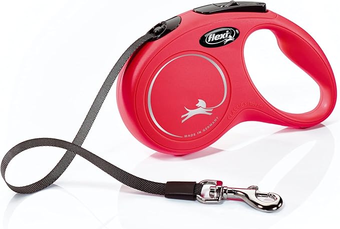 FLEXI New Classic Tape Retractable Dog Leash for Small Dogs Upto 33 lbs. – 16 ft., Red | Tangle Free Pet Walking Leash with One-Handed Brake, Pause, Lock|German Quality Product