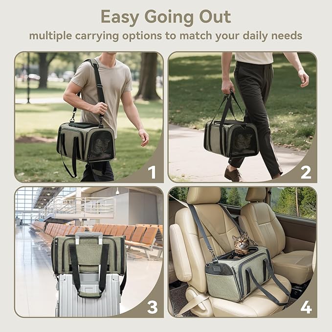 Petsfit Expandable Rabbit Carrier Bunny Carriers, 16 Inch Airline Approved Pet Carrier with 2 Extensions, Soft Washable Cushion, Self-Locking Zipper Head, Built-in Safety Rope, Fit for Travel