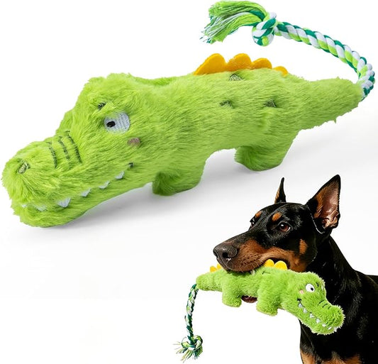 Squeaky Plush Crocodile Dog Toy,with a Rope Tail,Crinkle Stuffed Dog Toy Keep Them Busy Tug of War Training Play, Dog Chew Toy for Small Medium Dogs (Green)