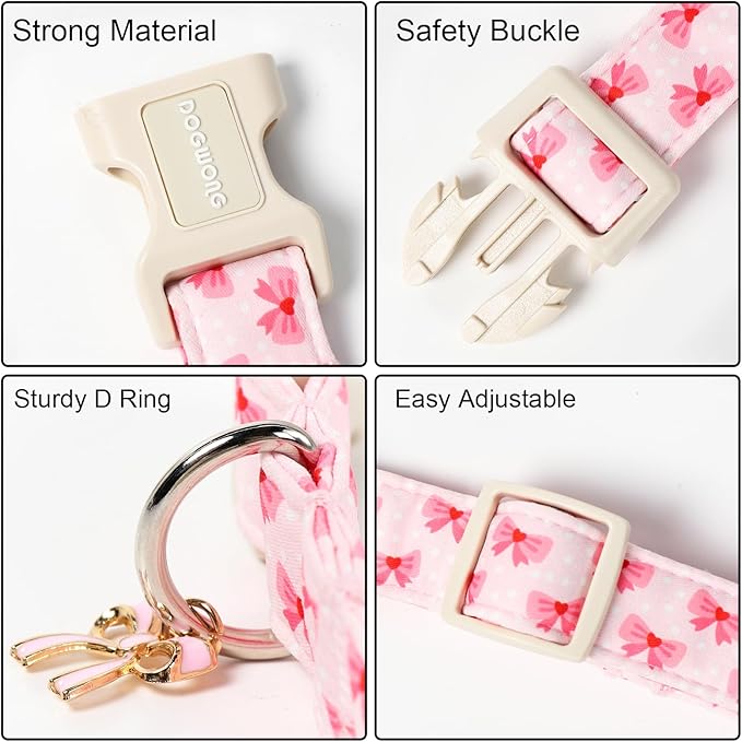 DOGWONG Cute Bowtie Printed Collar for Small Medium Large Dogs - Pink Dog Collar for Girl Female Dogs,S