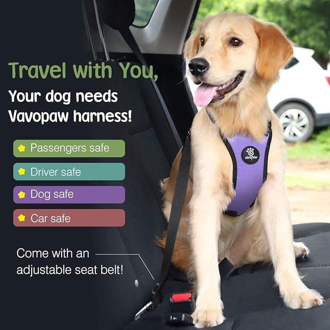 Dog Seat Belt, Safety Vest Dog Car Harness with Adjustable Buckle Dog Seat Belt for Vehicle Nylon Pet Safety Seat Belts Heavy Duty(L, Purple)