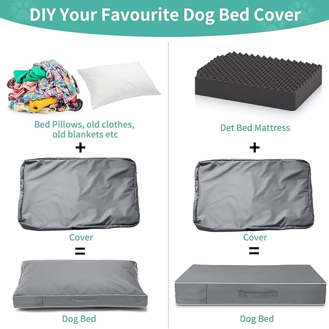 COSHNIBI Dog Bed Covers Replacement Washable,Waterproof Dog Bed Cover with Zip and Carry Handle for Dog/Cat 44''Lx32''Wx4''H-Grey