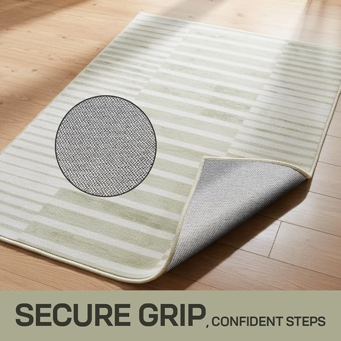 Muddy Mat짰 Creamline 2ft x 10ft Washable Area Rugs for Living Room, Bedroom & Dining Room ??Modern Soft Low Pile Non Slip Carpet ??Pet Friendly Waterproof Foldable Rugs for Home
