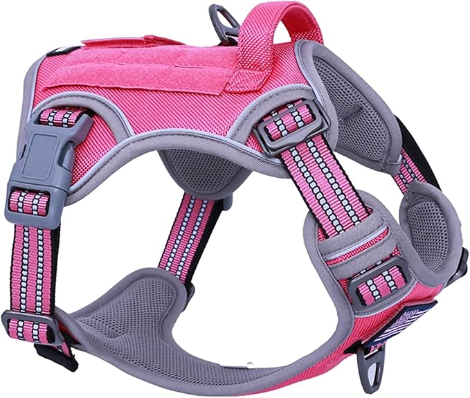 BUMBIN Tactical Dog Harness for Small Dogs No Pull, Famous TIK Tok No Pull Puppy Harness, Fit Smart Reflective Pet Walking Harness for Training, Adjustable Dog Vest Harness with Handle Rose Red XS