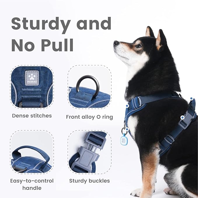 Pawaii No Pull Dog Harness with Pet ID Tag,Reflective Strips No Choke Front O Ring Breathable Mesh Adjustable Soft Padded Pet Vest with Easy Control Handle for Large Dogs