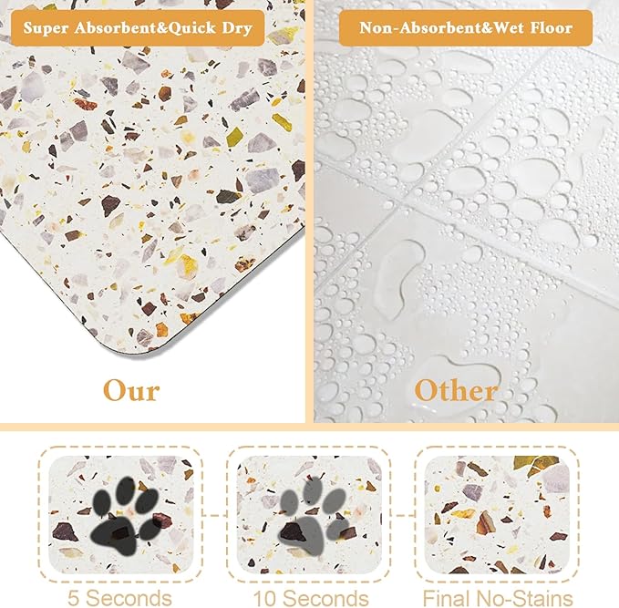 Dog Food Mat for Floors Waterproof Quick Dry Pet Placemat Cat Feeding Bowls Mats for Food and Water, Eco-Friendly Dog Accessories Diatomite Pets Supplies 12" X 20"