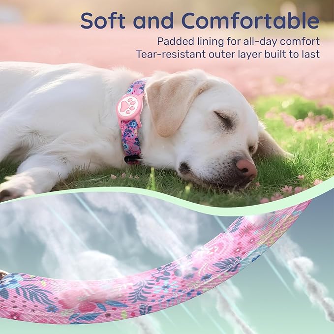 WhoseID Airtag Dog Collar,with Waterproof airtag Holder竊똎riginal Stylish Cute Pattern Design.QR Code ID Buckle竊똂omfortable Soft Cotton for Small Medium Large Dogs
