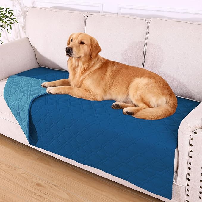 hyha Waterproof Dog Bed Blanket, Soft Pet Blankets, Waterproof Couch Cover for Dogs, Reversible Sofa Covers Washable for Furniture (40x90 Inch, Navy Blue/Blue)