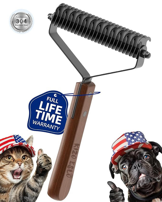 Extra Large 2-Sided Undercoat Rake for Dogs & Cats, Dog Brush for Shedding Remove Mats, Dematting Comb, Safe&Gentle Grooming Brush for German Shepherds Medium to Long-Haired Pets, Wooden Handle(Black)