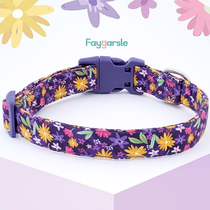 Faygarsle Cotton Dog Collar Cute Dog Collars for Small Medium Large Dogs Purple Yellow Floral Colored Options Soft and Fancy Pet Collars for Girls Flower Pattern for Girl Dog Collar L