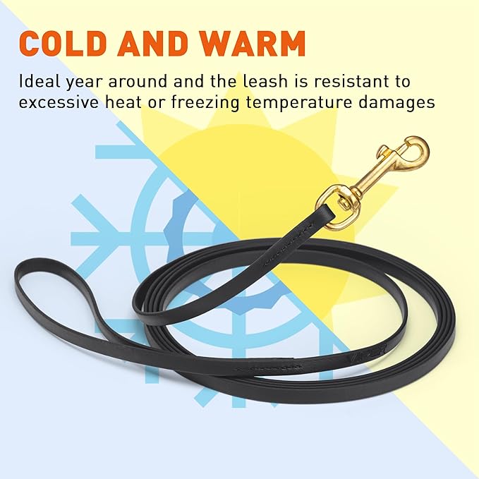 Viper Biothane K9 Working Dog Leash Waterproof Lead for Tracking Training Schutzhund Odor-Proof Long Line with Solid Brass Snap for Puppy Medium and Large Dogs, 20ft Black