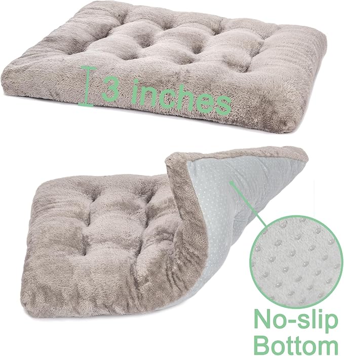 POMIU 2-Pack Washable Dog Bed, Deluxe Plush Crate Beds with Anti-Slip, Machine Washable Kennel Pad Sleeping Mat for Large, Medium and Small Dogs (2 Pack x Grey, 35.0" L x 23.0" W x 3.0" Th)