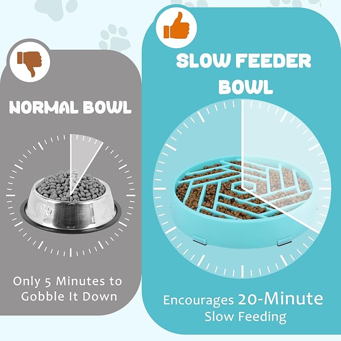WHIPPY Slow Feeder Dog Bowl, Puzzle Maze Design to Slow Down Eating, 3-Cup Capacity, Anti-Gulping Food Bowl for Medium & Large Dogs,Sky Blue