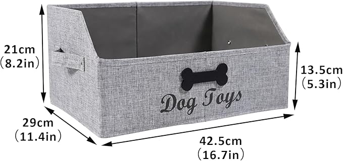 Large Dog Toy Basket Fabric Dog Toy Bin Collapsible Gray Dog Toy Box Trapezoid Dog Toy Storage for organizing Dog Chew Toys/Blankets/Leashes/Treats-Dog Storage Organizer-Can be Personalized