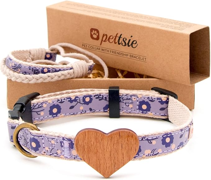 Pettsie Dog Heart Collar & Matching Friendship Bracelet – Adjustable, Durable Hemp, Soft & Comfortable, for Dog Owners, Small & Medium Sizes