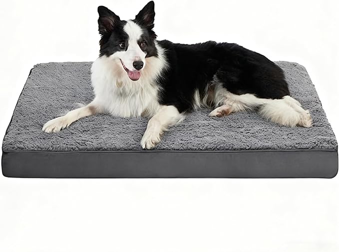 Dog Bed with Waterproof Inner Liner, Removable Cover, Egg Crate Foam Dog Beds, Easy to Clean，36×26Inch，Gray