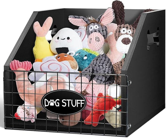 Dog Toy Bin - Large Wooden Dog Toy Box - Organizer & Storage for Puppy Leash, Blanket, Food & Accessories