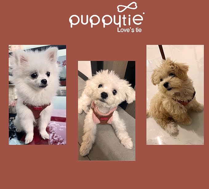 Puppytie No Pull XXS Puppy Harness with Multifunction Dog Leash,Soft Adjustable No Choke Escape Proof Pet Harness Vest,Brown Caramel,XXS