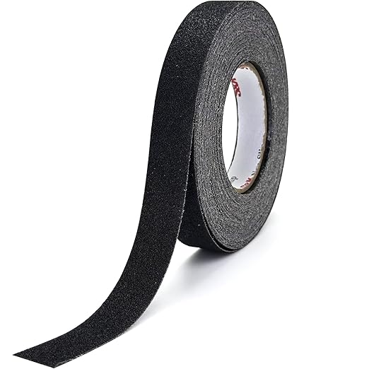 S&X Anti Slip Tape 1 Inch x 60 FT Roll, Black, Grit 60, Extended Length Non-Slip Skid Grip Tape for Outdoor Stair Treads, Wooden Steps & Exterior Grips ??Waterproof, Long-Lasting Tread Strips