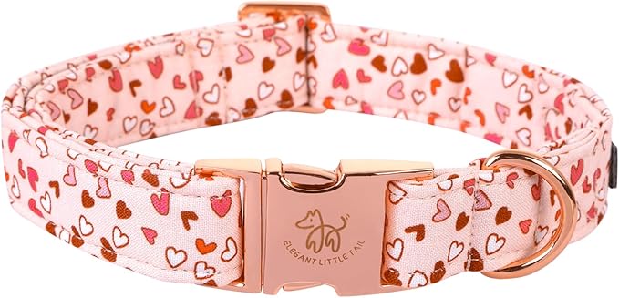 Elegant little tail Valentine's Dog Collar, Pink Heart Dog Collars Cute Girl or Boy Puppy Gift Adjustable Pet Collar for Small Dogs