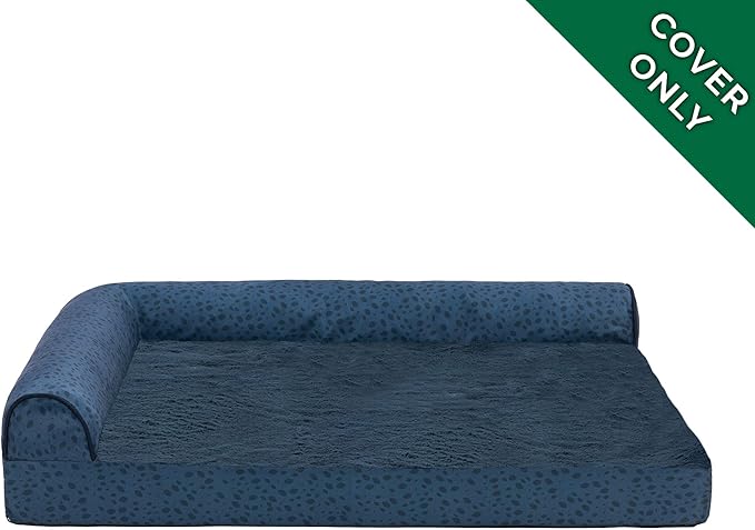 Furhaven Replacement Dog Bed Cover Plush & Almond Print L Shaped Chaise, Machine Washable - Blue Almonds, Jumbo (X-Large)