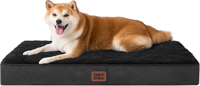 EHEYCIGA Orthopedic Dog Beds for Large Dogs with Removable Washable Cover for Crate, Black, 35x23