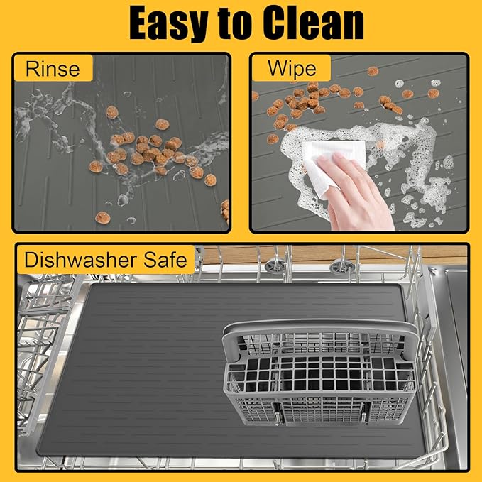 1.5MM Super Thick Dog Food Mat, 48"x32" Silicone Dog and Cat Mats for Food and Water Bowls, Waterproof Pet Feeding Mat for Contain Spills Protects Floors, Multiple Colors & Sizes for Pets, Brown