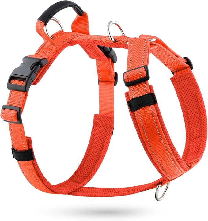 No Pull Dog Harness with Handle, Soft Mesh Padded Adjustable for Small Medium Large Dogs | Reflective Easy Walk Harness with Front Clip for Training, Running & Outdoor (Orange, S)
