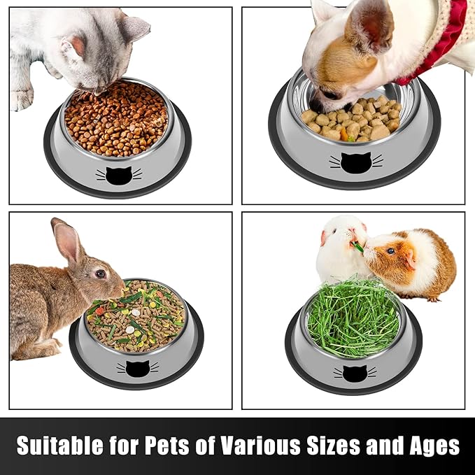 2Pcs Cat Bowls Non-Slip Stainless Steel Small Cat Food Bowl Unbreakable Thick Rubber Base Easily Clean Lovely Color