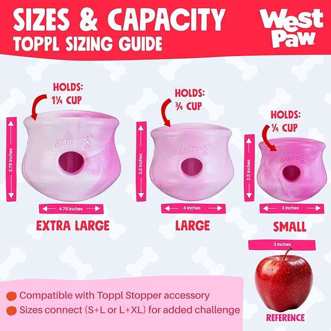 WEST PAW Zogoflex Toppl Interactive Treat Dispensing Puzzle Dog Toy for Mental Stimulation & Enrichment-Holds Kibble & Treats-Lickable, Freezable & Dishwasher Safe-Made in USA-XL-Candy Swirl