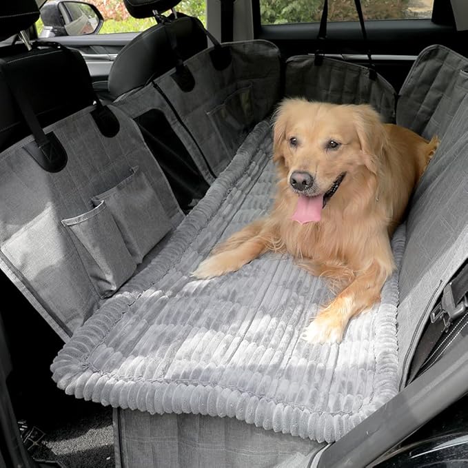 Dog Car Seat Cover for Back Seat, Dog Bed for Car, Fit for Backseat Extenders, Car Seat Protector, Nonslip Soft Durable for Cars Trucks and SUVs (Gray, 24.8" x 54")