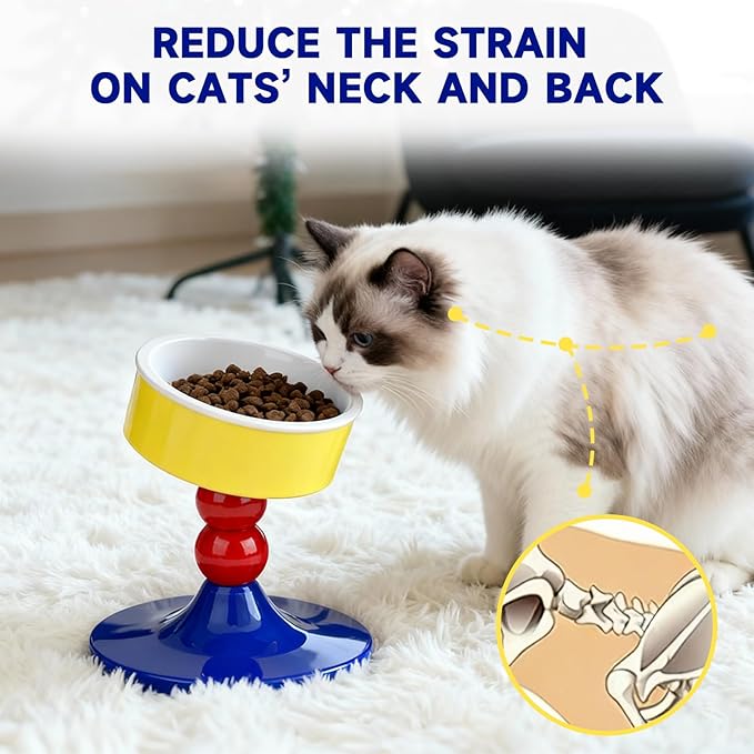 Cat Food and Water Bowls,Raised Cat Bowl,Three Adjustable Height Options, 20° Tiltable, 360° Rotatable, Raised Pet Bowl.Suitable for Small Dogs, Kittens, and Adult Cats.1 Piece, Color: Colorful