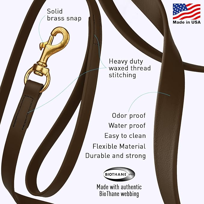 Viper Biothane K9 Working Dog Leash Waterproof Lead for Tracking Training Schutzhund Odor-Proof Long Line with Solid Brass Snap for Puppy Medium and Large Dogs, 15ft Dark Chocolate Brown
